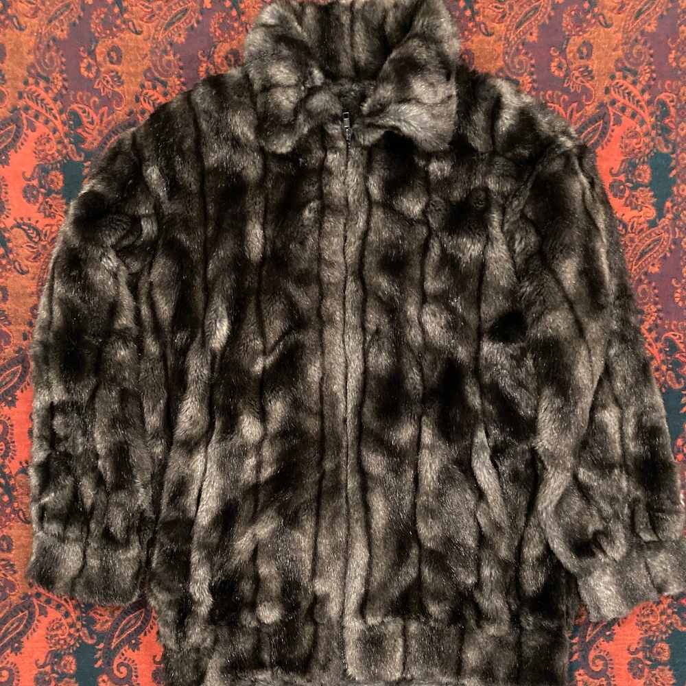 80's Vintage Neiman Marcus Fake Fur Bubble waist Coat, size XS